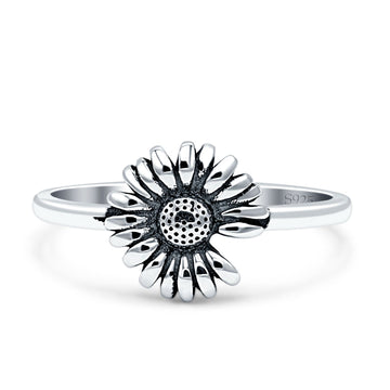 Loves Sunflower Oxidized Trendy Band Solid 925 Sterling Silver Thumb Ring (9.5mm) Wholesale